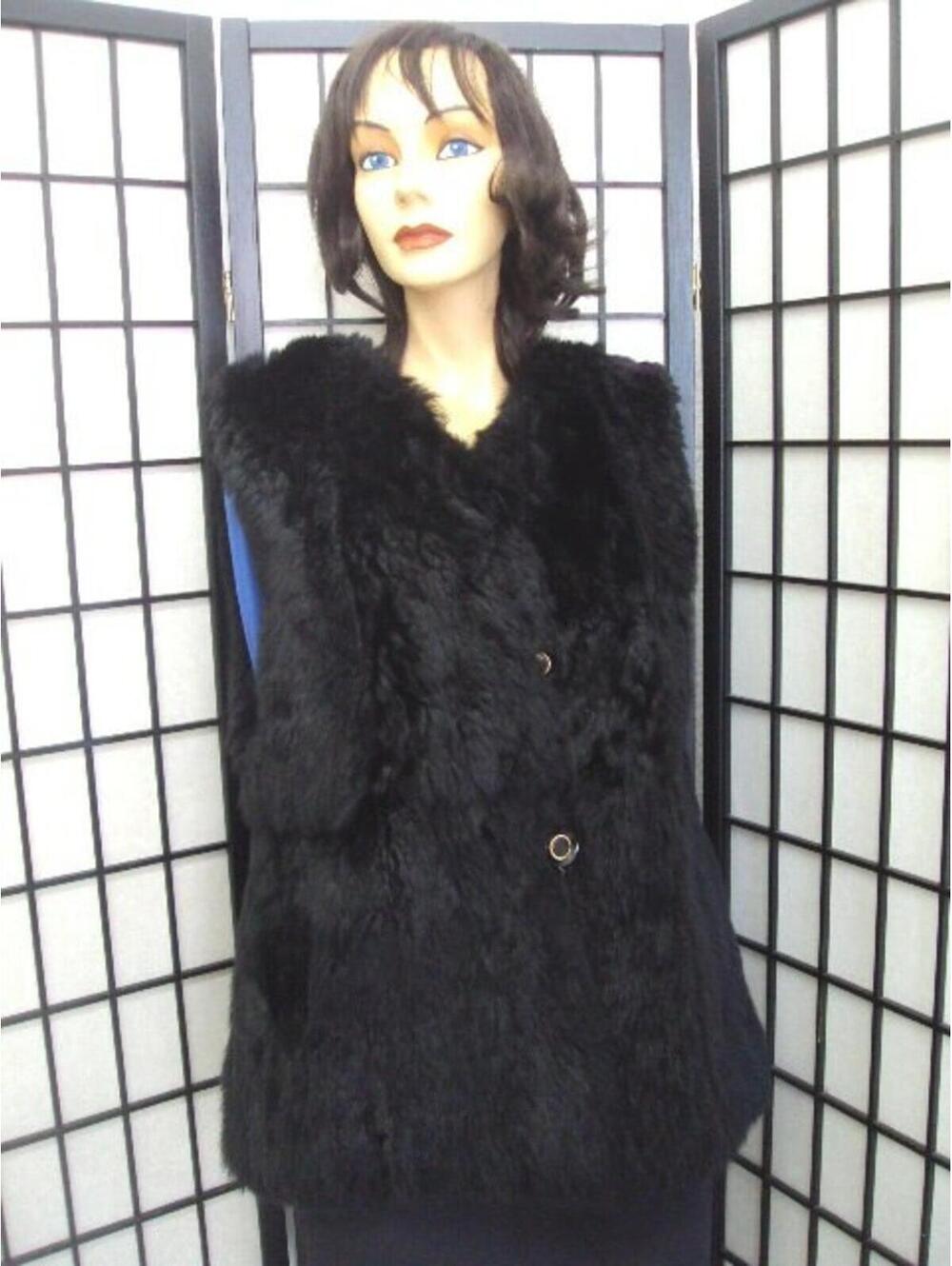 New Refurbished Black Opossum Oppossum Fur Vest Jacket Coat Women Woman Size 6-8